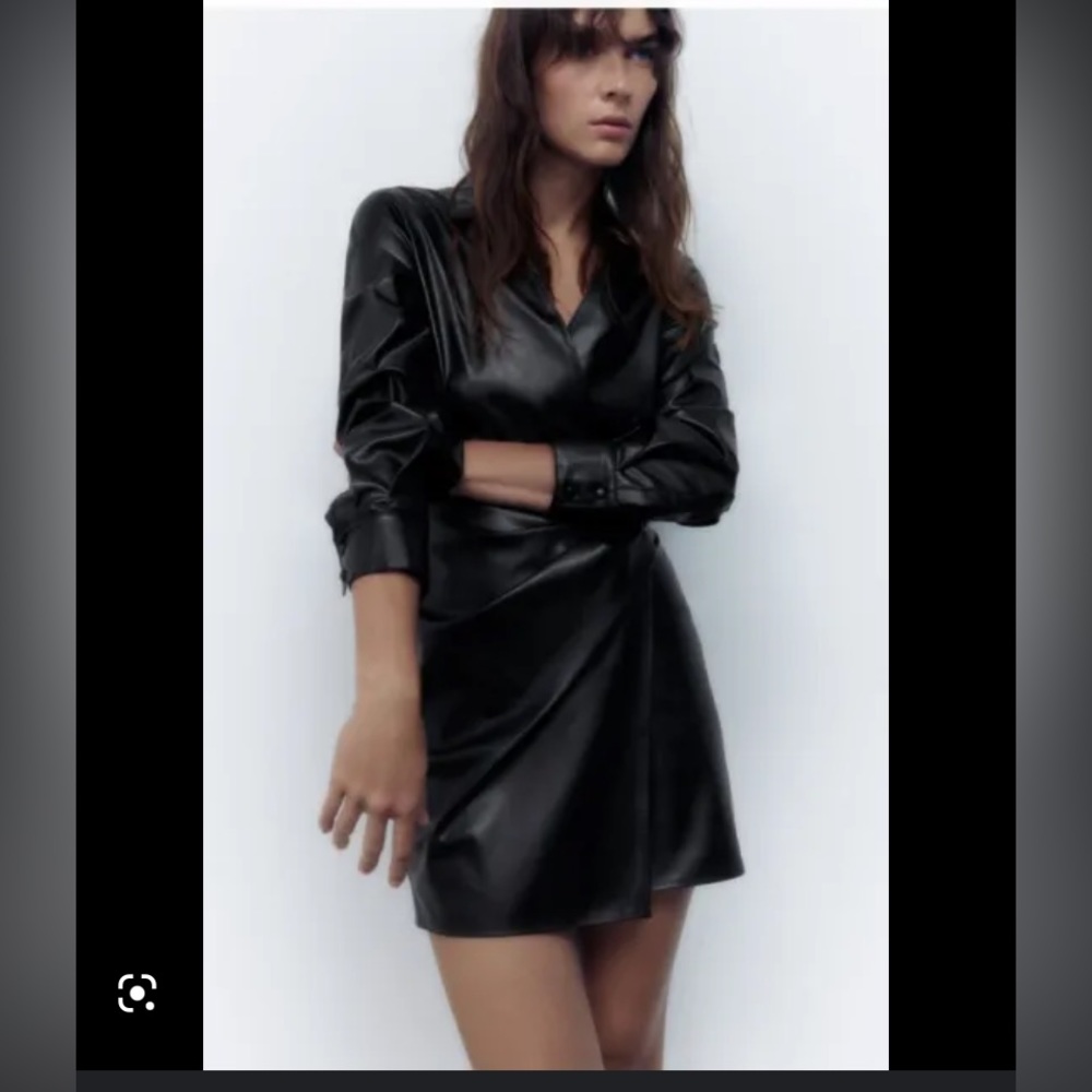 Zara Faux Stretch leather Wrap Blazer dress Jacket Bloggers Fave - Picture 4 of 13